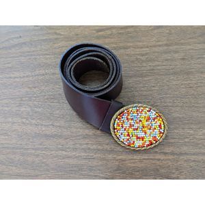 Aimee Lynn brown leather belt w/colorful beaded buckle